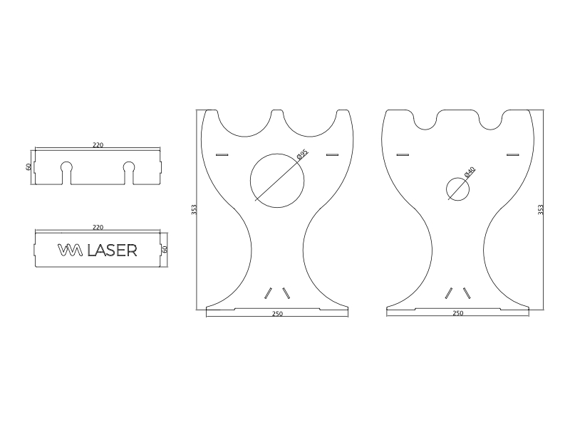 Desenho t├⌐cnico de suporte de garrafas e copos com corte laser